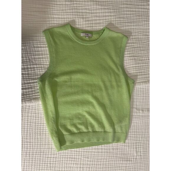 Tibi Skinlike Mercerized Wool Sleeveless Sweater in Pale Lime - Picture 2 of 4